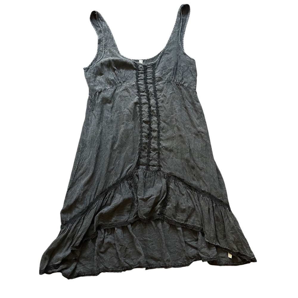 Intimately Free People Mineral Wash High Low Dress Charcoal Gray Crochet Trim M